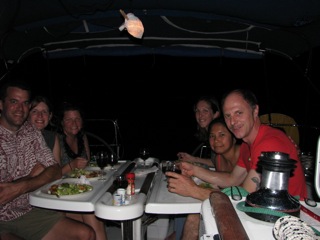 Dinner anchored off Prickly Pear Island