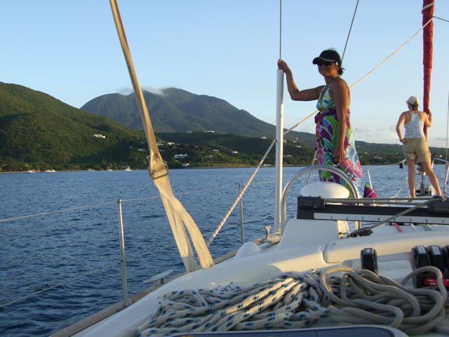 Preparing to set anchor off Nevis (LM)