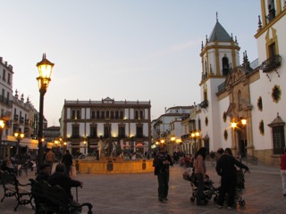 Ronda's town square at dusk